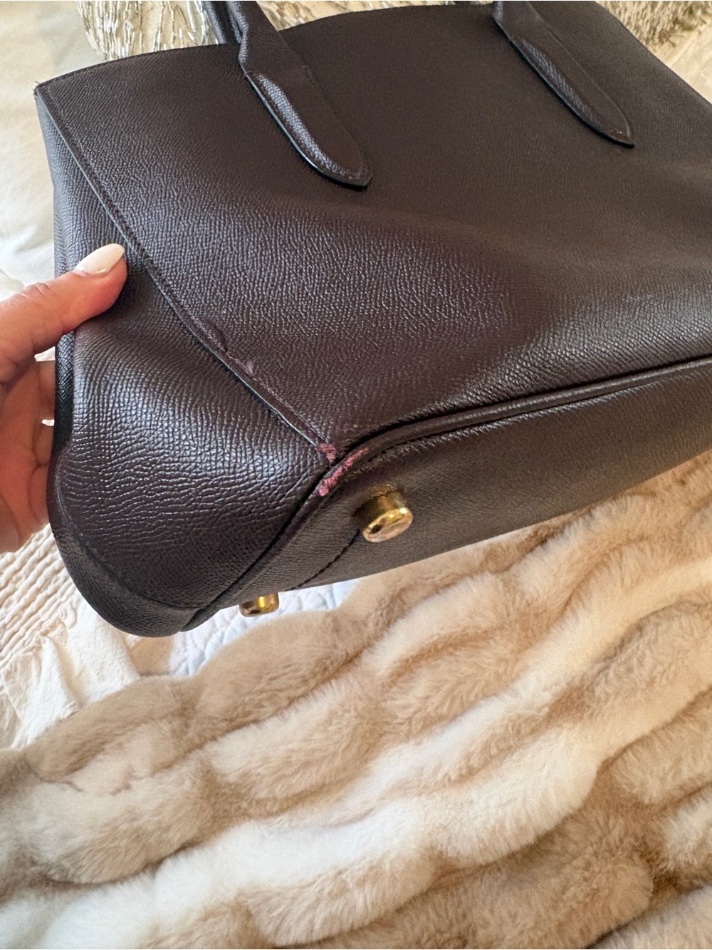Coach Dark Brown Leather Tote with Gold Heart Charm - Picture 11 of 12
